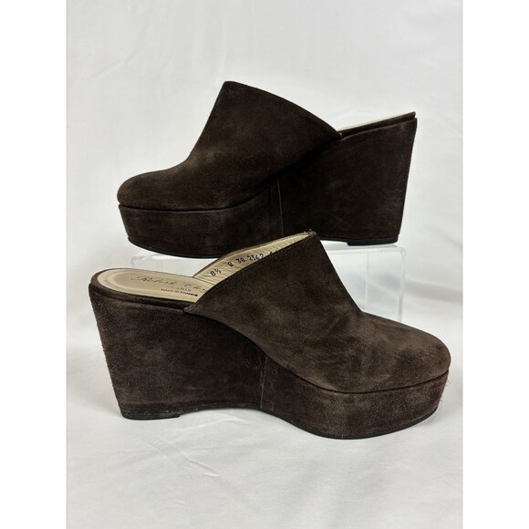Robert Clergerie Paris Platform Wedge Clogs Brown Suede Size 38 Made in France - Picture 2 of 11